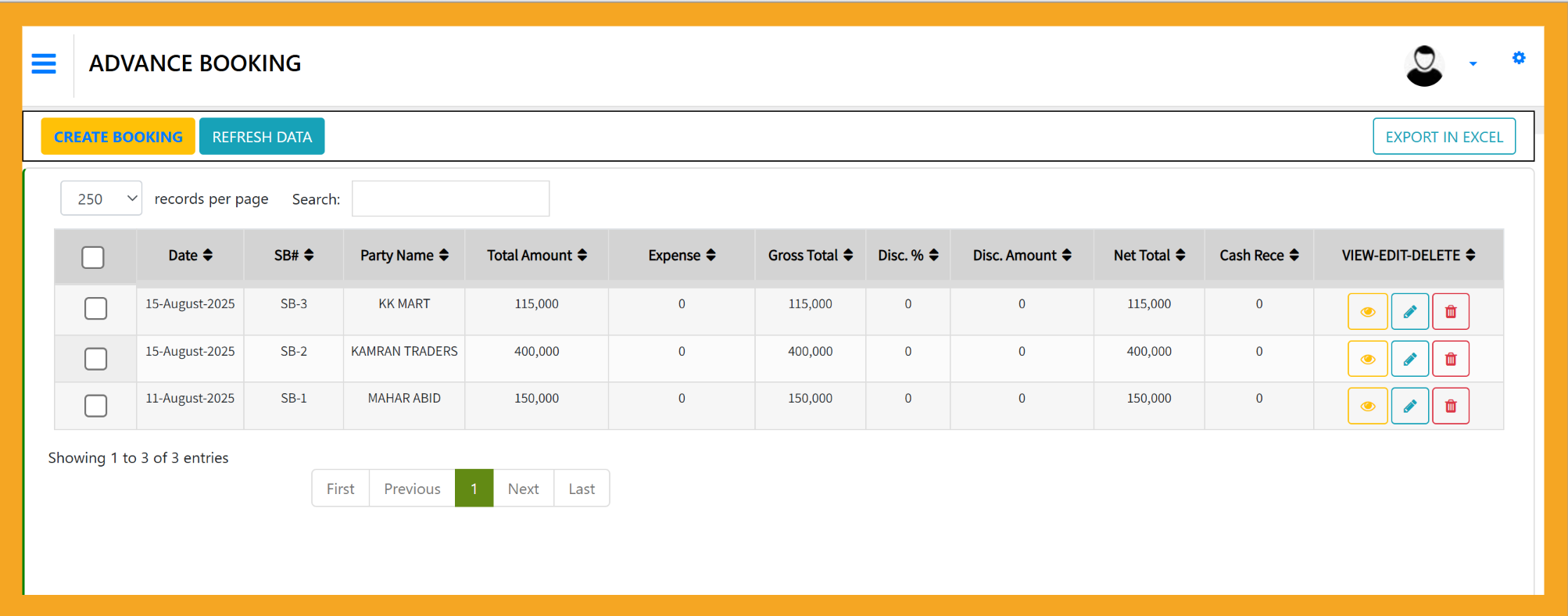 Advance Booking Invoice